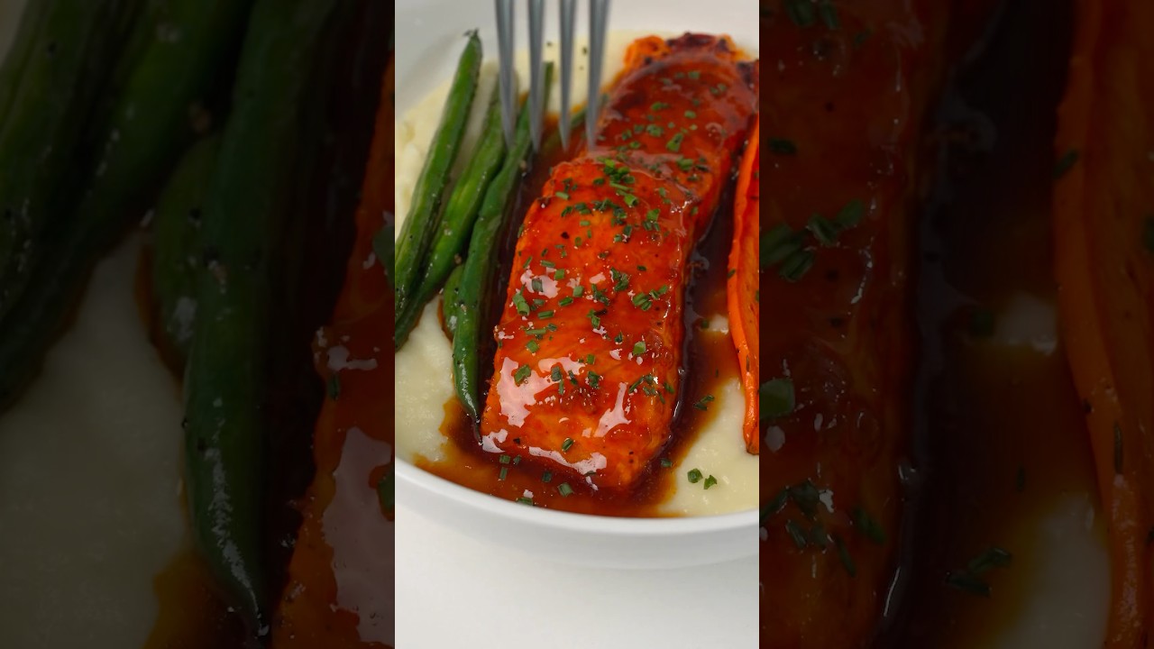 Honey bourbon glazed salmon & mashed potatoes