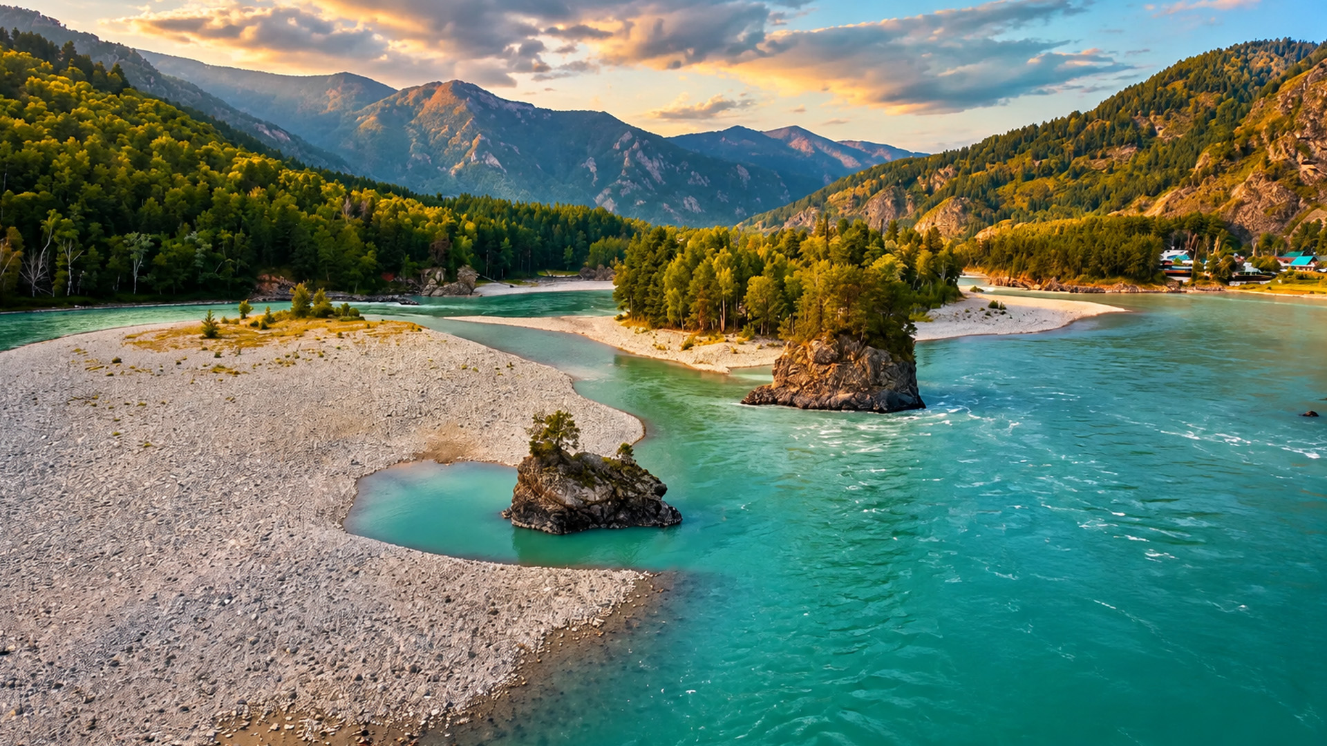 Katun River winding through the Altai Mountains