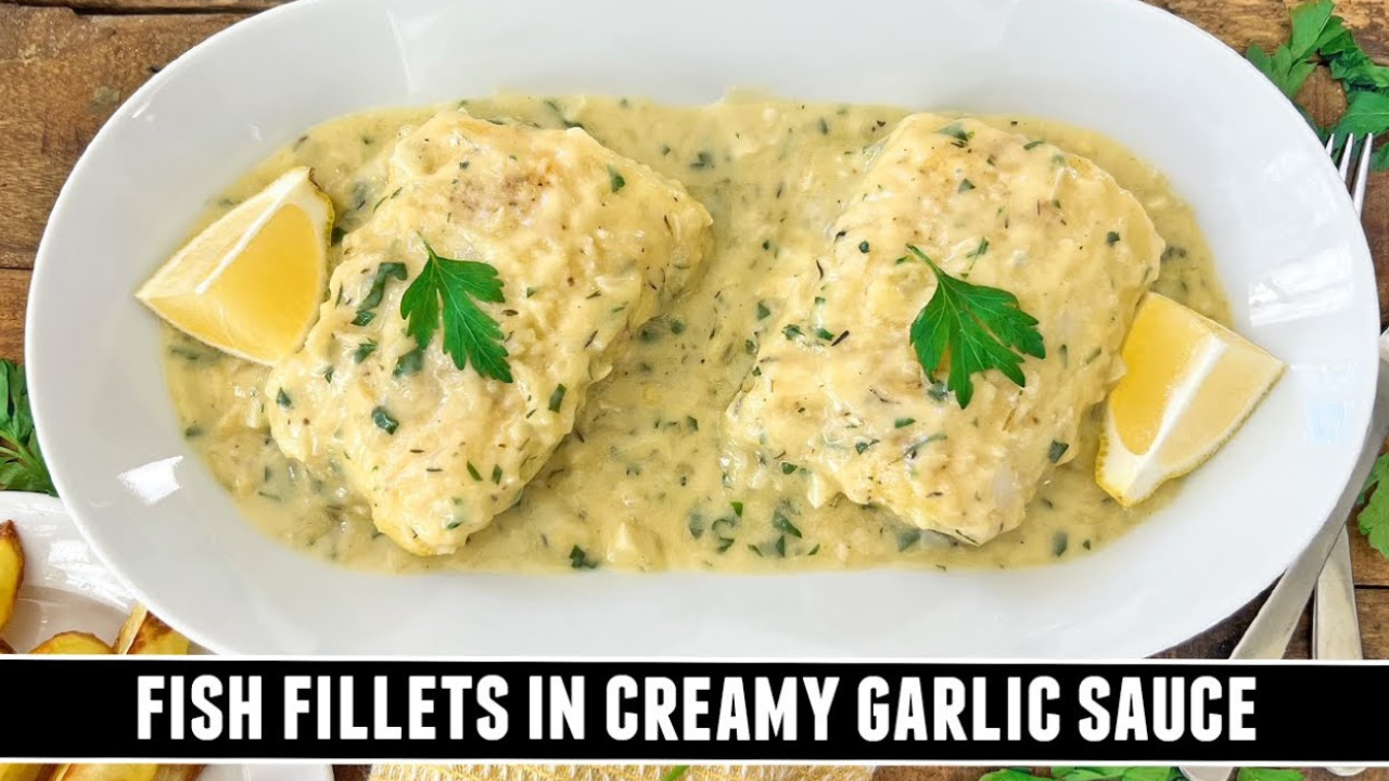 20-minute fish fillets in creamy garlic sauce
