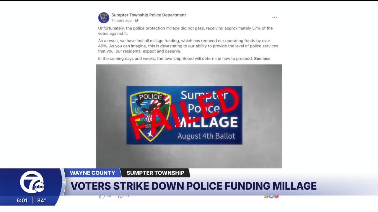 Sumpter Township voters reject millage proposal for police funding