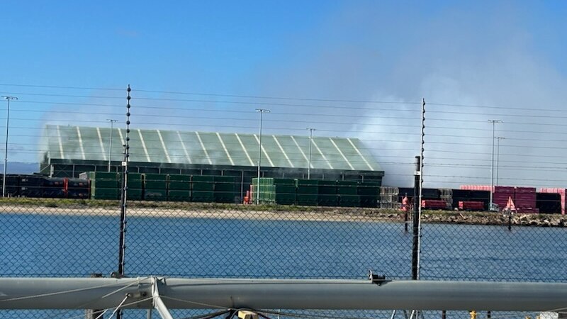 Fire burning sulphur emits 'toxic' smoke from Port Adelaide shed