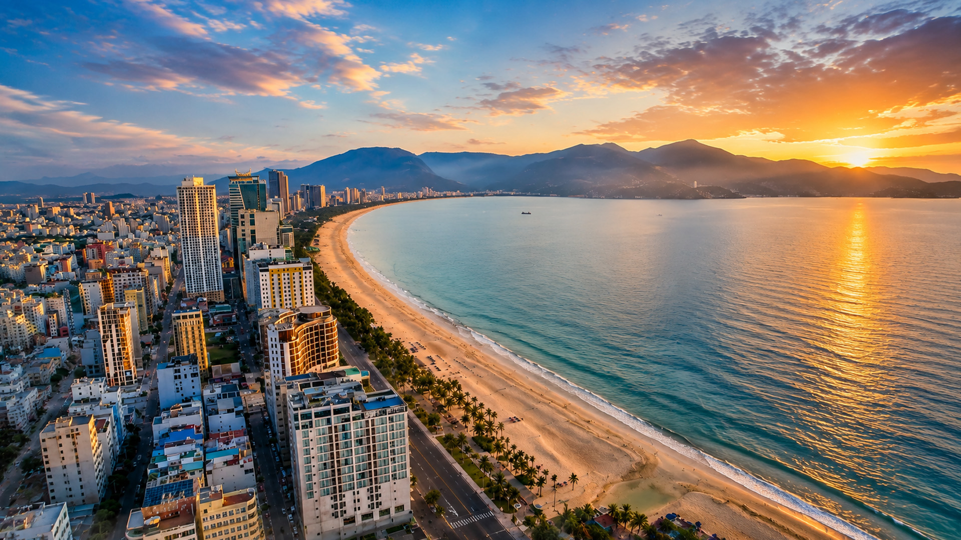 Da Nang coastal skyline along the beach and ocean
