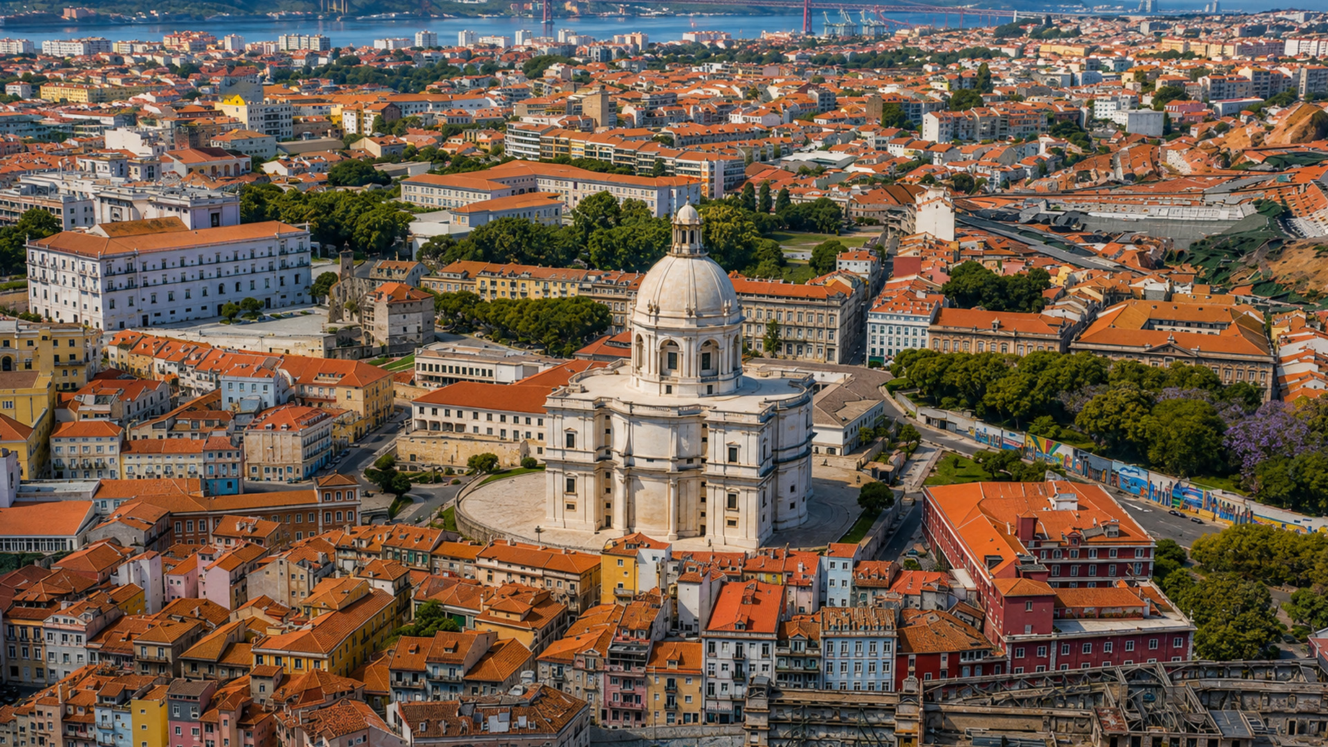 Panteão Nacional se destaca sobre os telhados de Lisboa