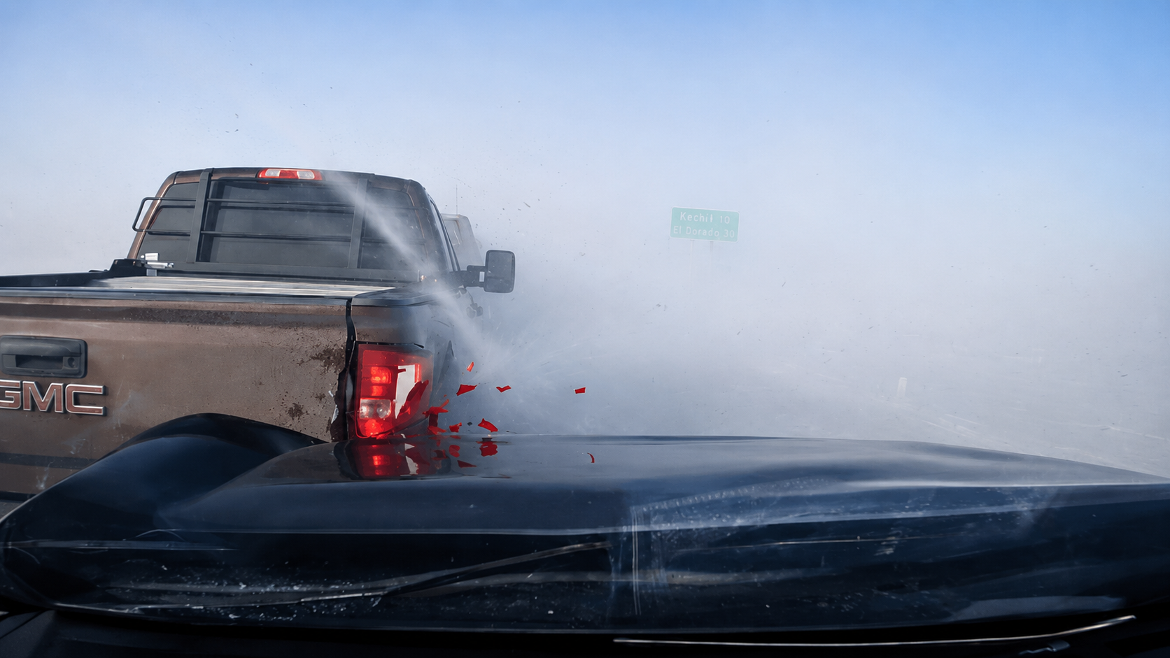 Pickup disappears into smoke - seconds later the highway becomes a ...