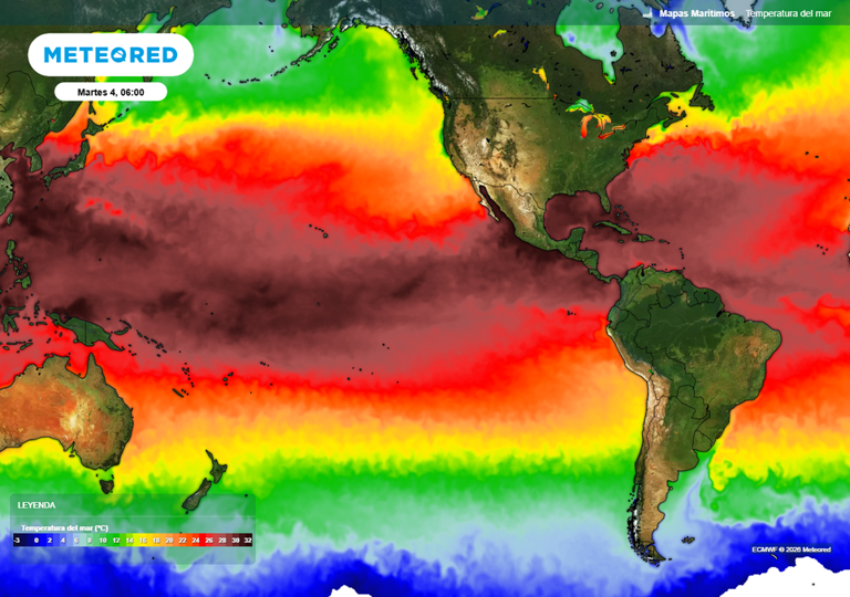 O oceano caminha para um aquecimento acentuado das águas superficiais no Pacífico central e oriental.