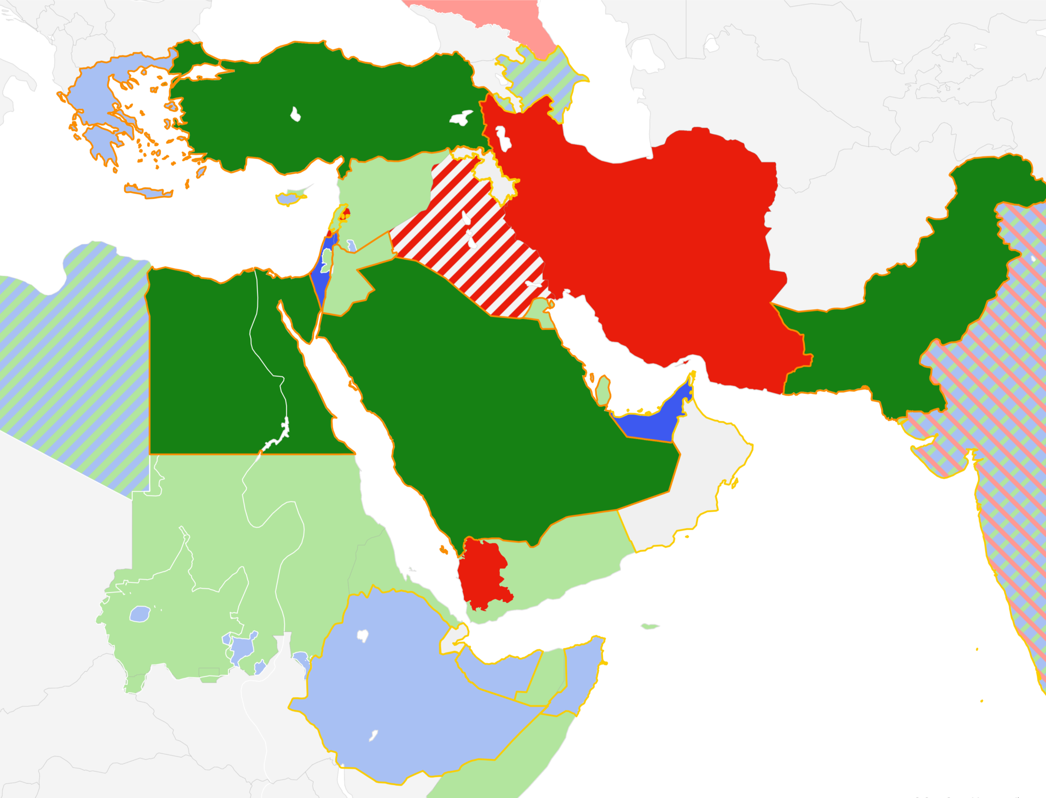 This map shows Iran, Israel and Saudi Arabia's allies in a new Middle East