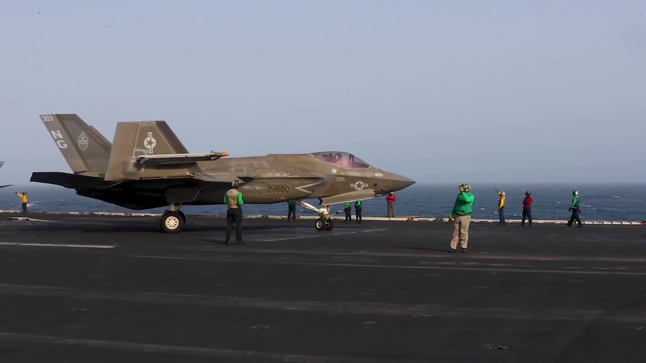 US Forces show F35C stealth fighter jet taking off from USS Abraham ...