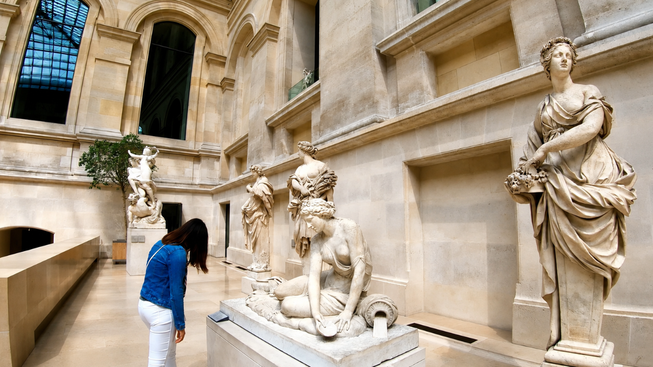 Walking among classical sculptures at the Louvre Museum (4K)