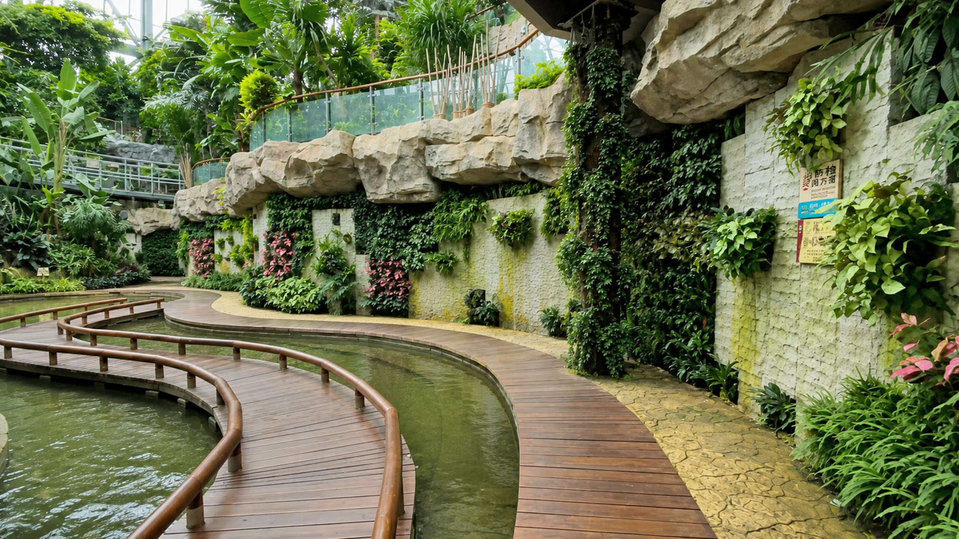 Jalur kayu melengkung menyusuri hutan tropis indoor di China