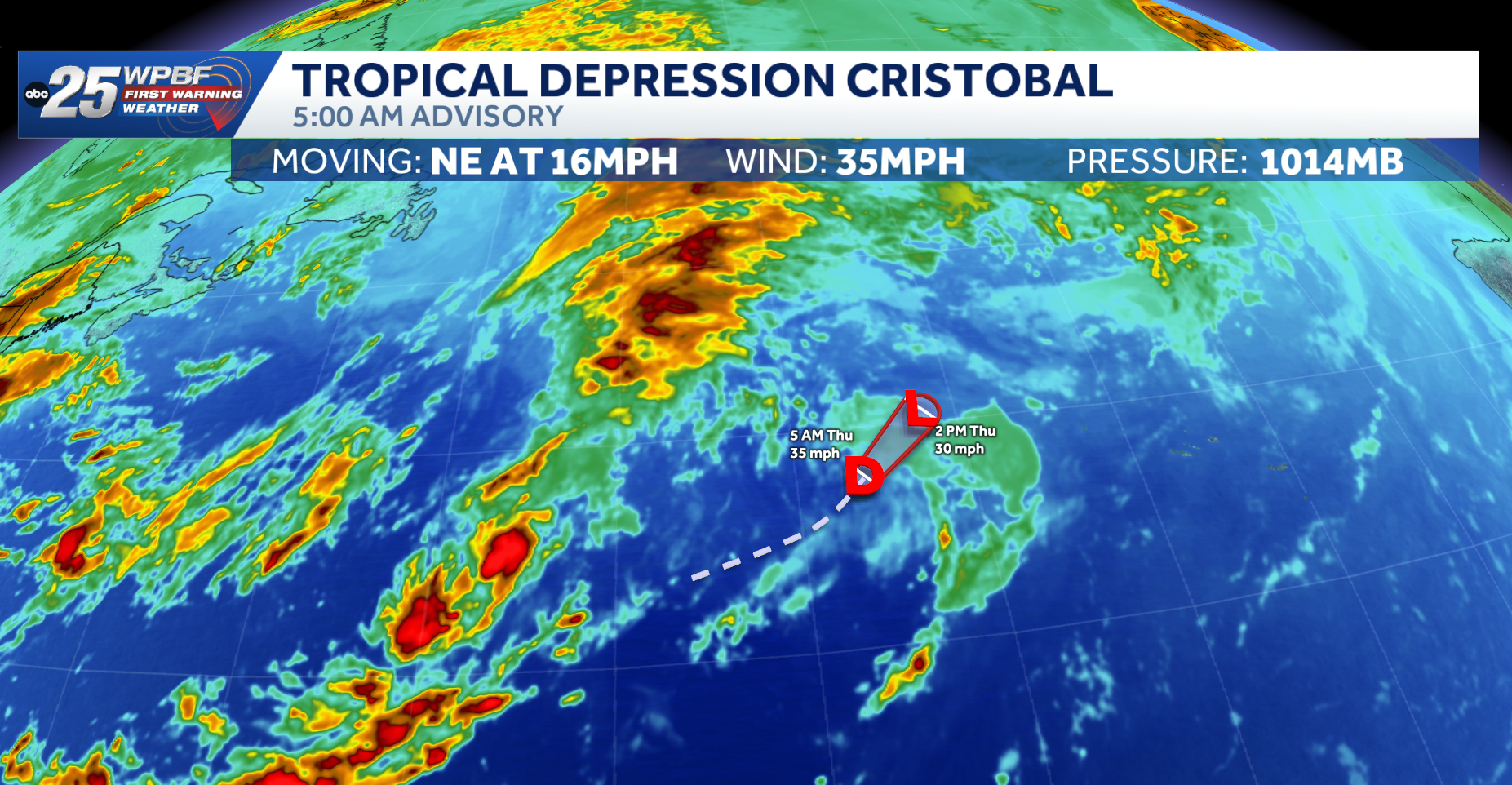 Cristobal becomes a tropical depression, expected to dissipate today