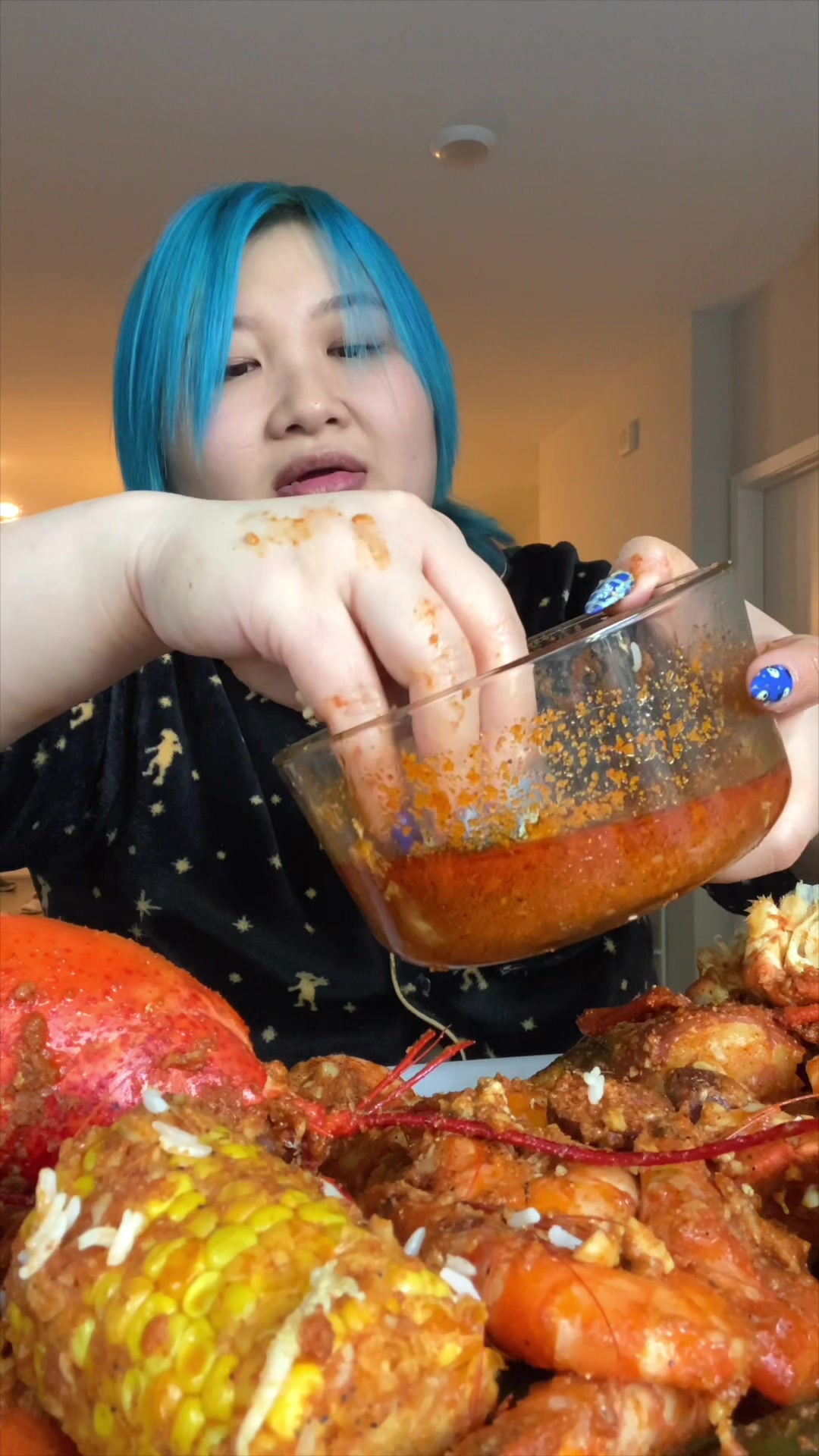 Seafood boil with rice mukbang