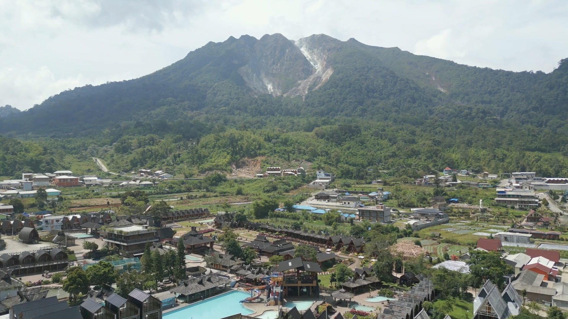 Mount Sibayak, Indonesia: Aerial views of a rugged volcano