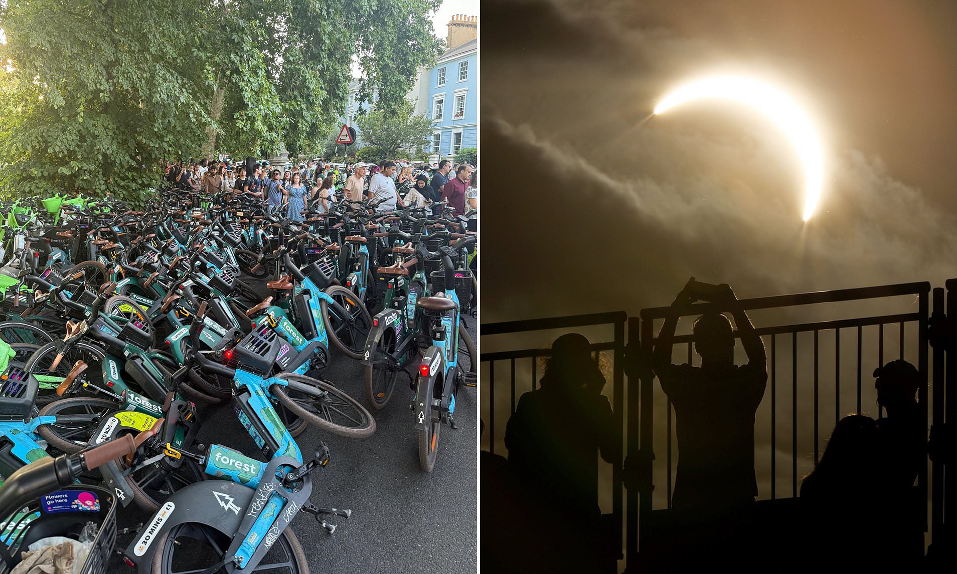 Thousands of Lime bikes left on the street after Londoners gathered to marvel at the solar eclipse