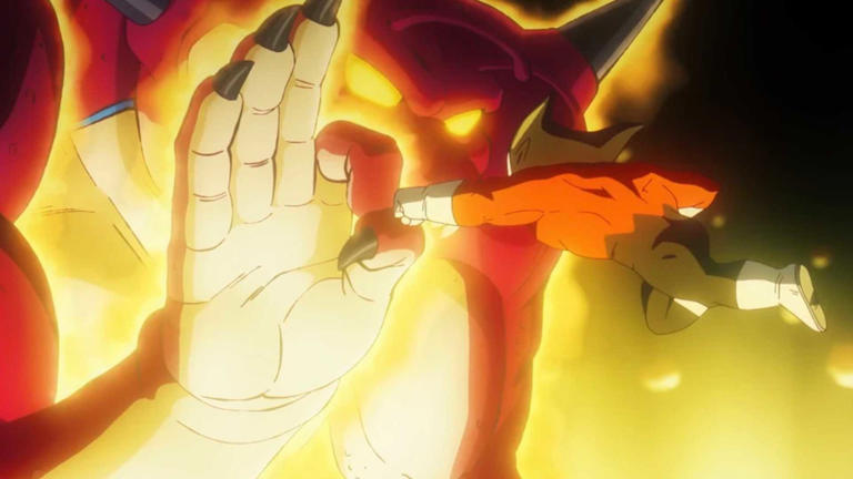 Demon Realm Porunga blocks Gomah's punch in Dragon Ball DAIMA.