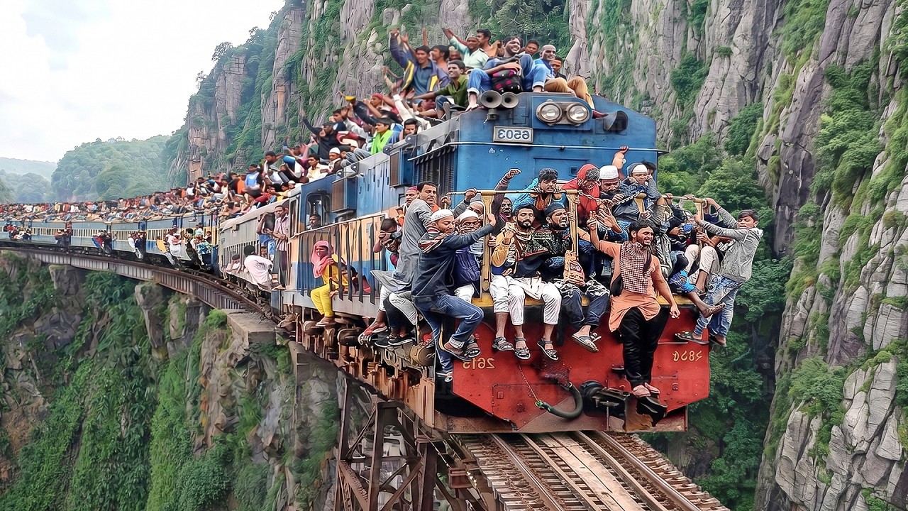 Boarding and riding world's most extreme overloaded trains