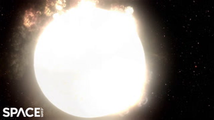 Animation showcases a red supergiant star's transformation into a supernova