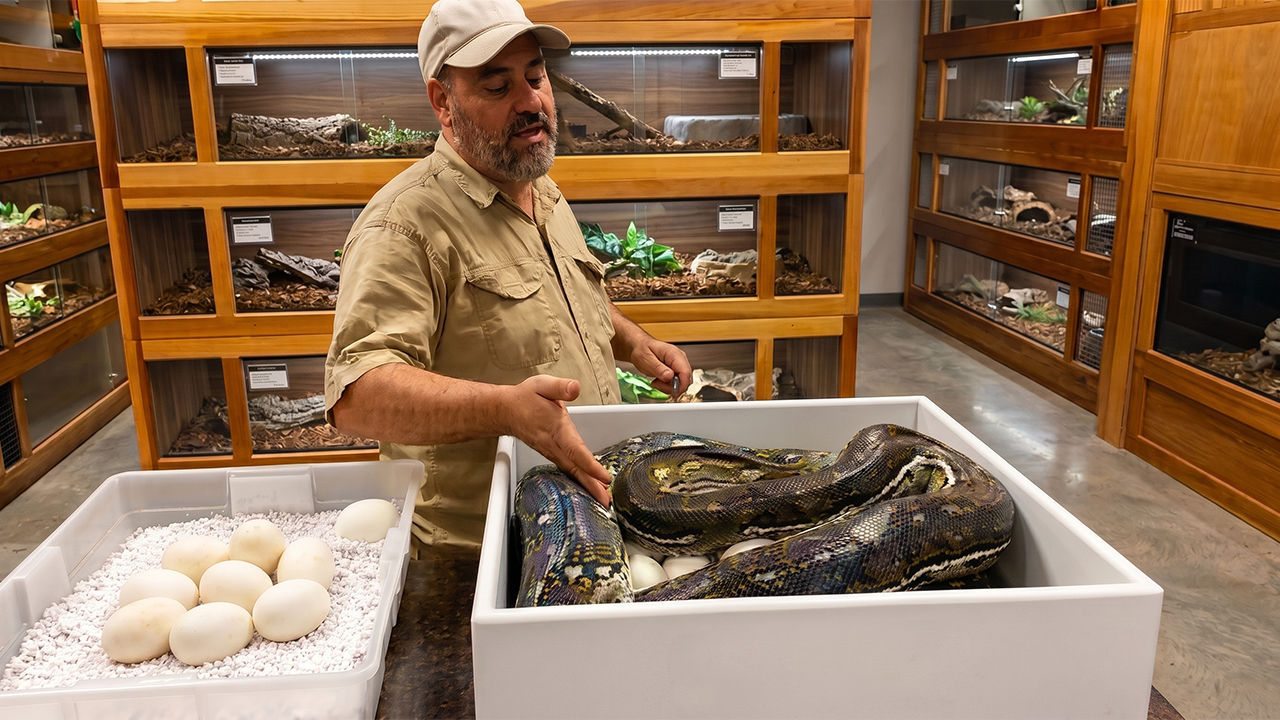 Giant reticulated pythons reache impressive size during this reveal