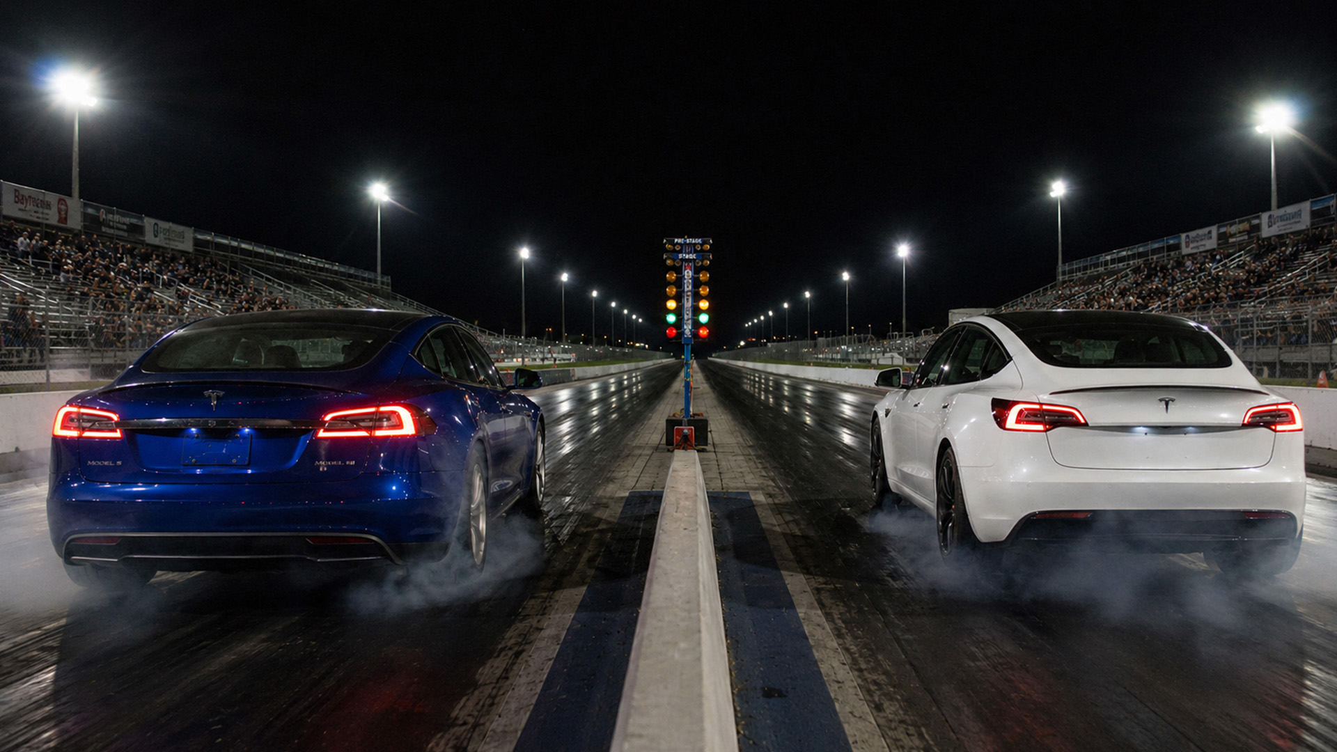 Tesla Model S P100D vs Model 3 Performance drag race