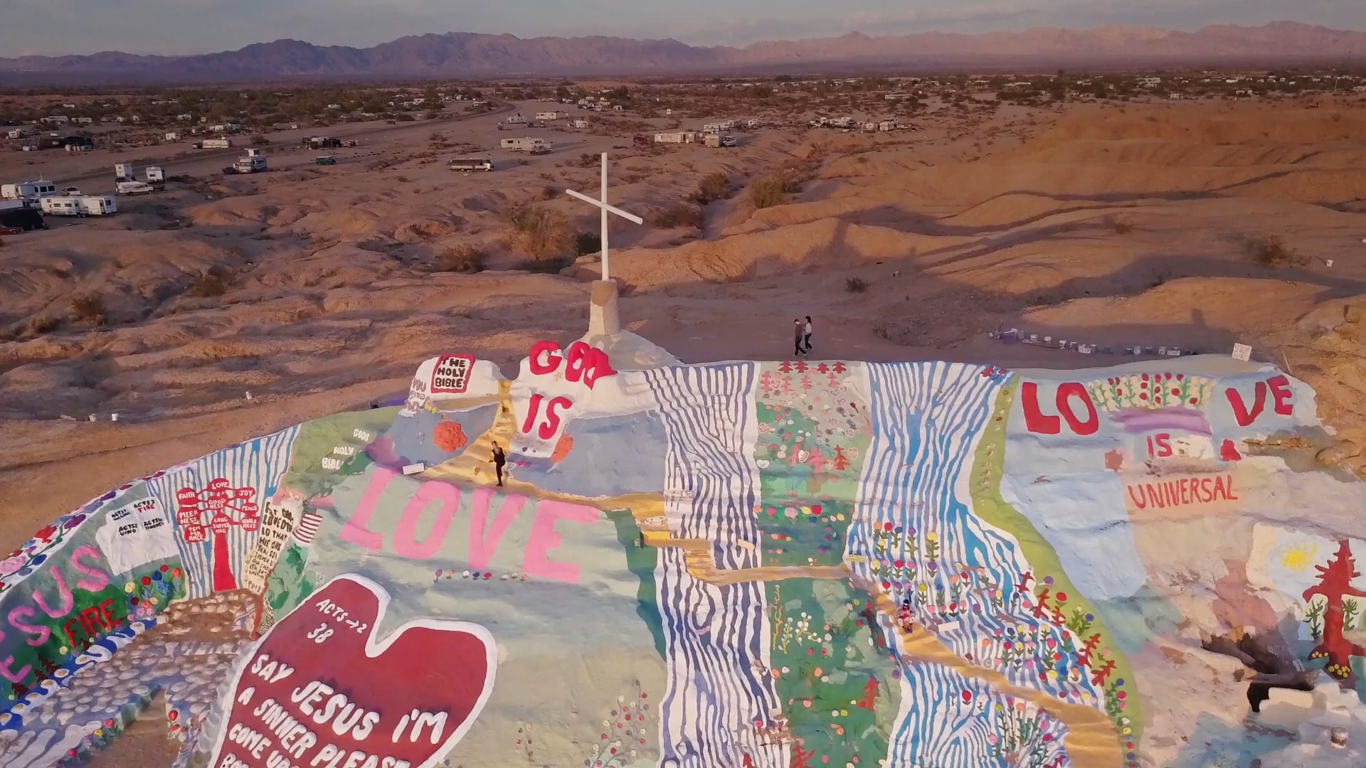 Salvation Mountain: Drone flight over immense folk art masterpiece ...