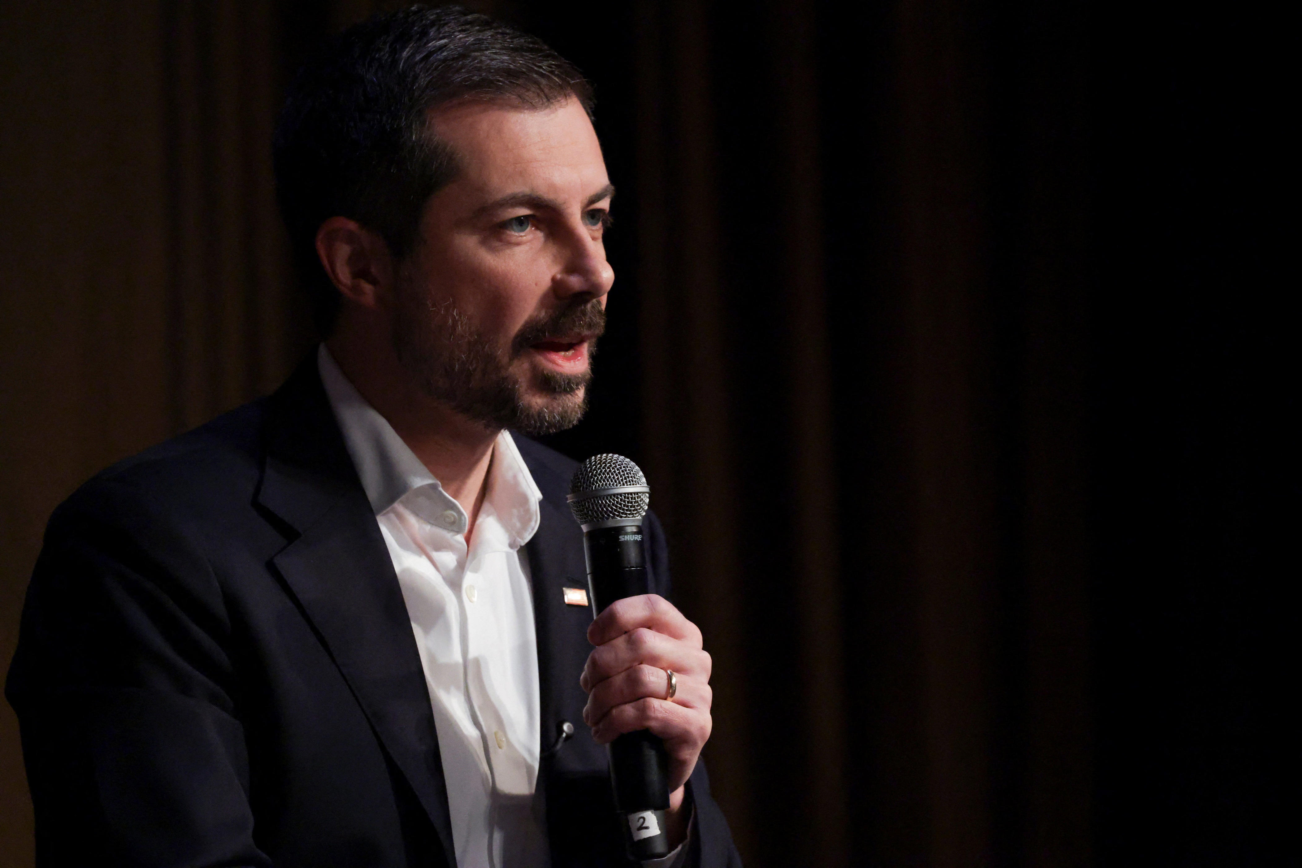 Former U.S. Secretary of Transportation Pete Buttigieg speaks during the National Action Network's convention in New York City on April 10, 2026.