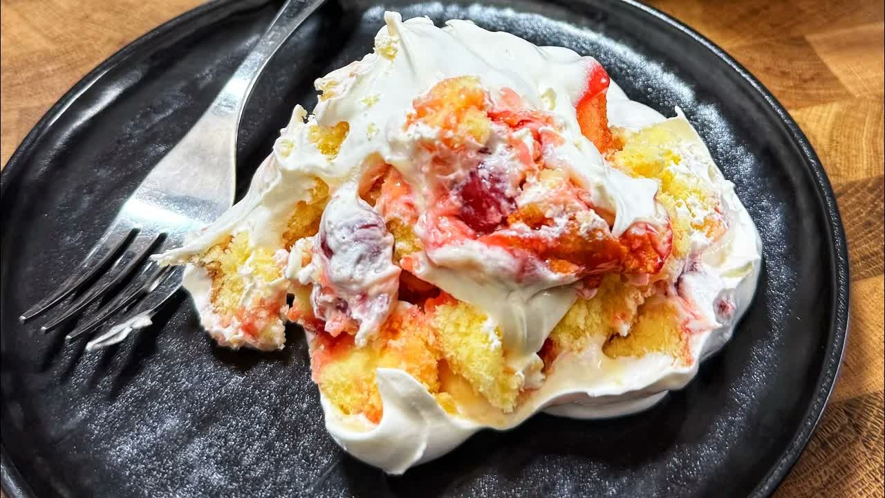 No-bake cherry cheesecake layers pound cake, Jell-O and cherry topping