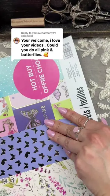 Pink butterfly ASMR journal spread with layered stickers