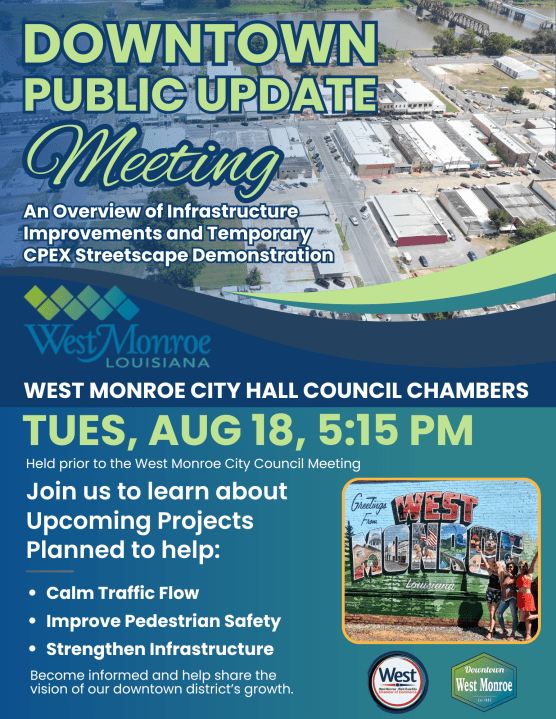 City of West Monroe to hold public meetings discussing infrastructure improvements, Aug. 18-19