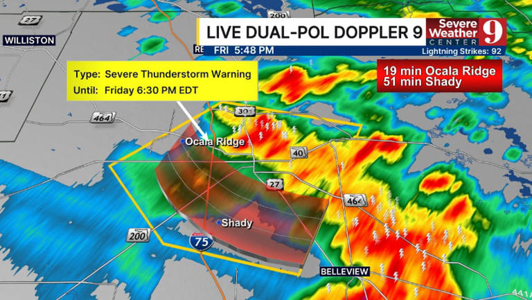Severe thunderstorm warnings have been issued in Central Florida