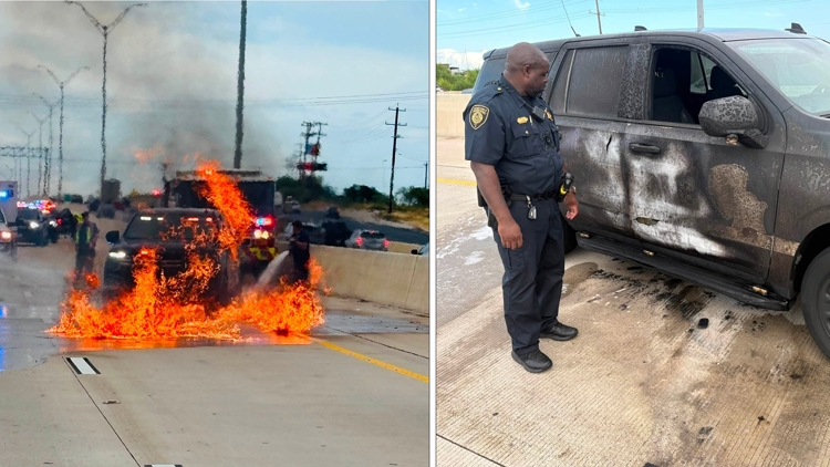 Bexar County deputy constable escapes unit just before vehicle became engulfed in flames off I-10