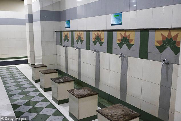 Ablution facilities are designed for Muslims to wash their feet before prayer