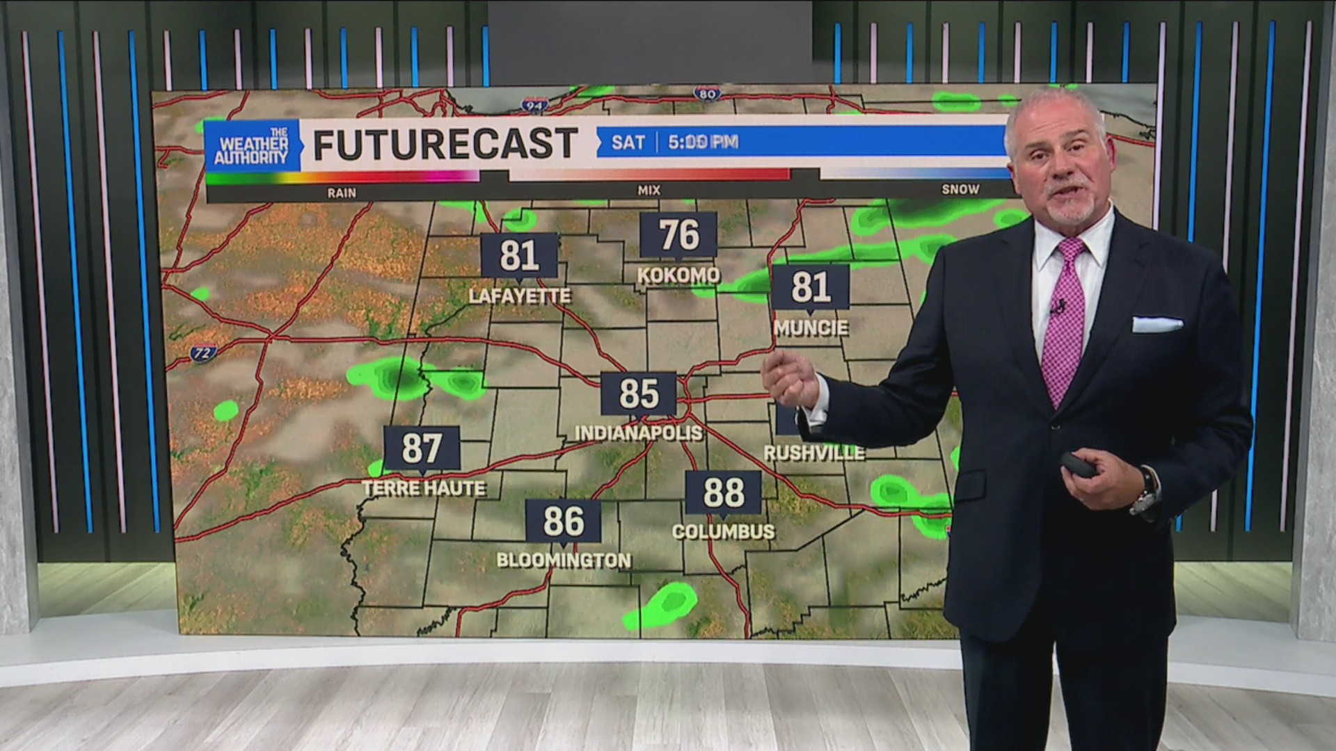 The flood watch for central Indiana continues through Saturday night