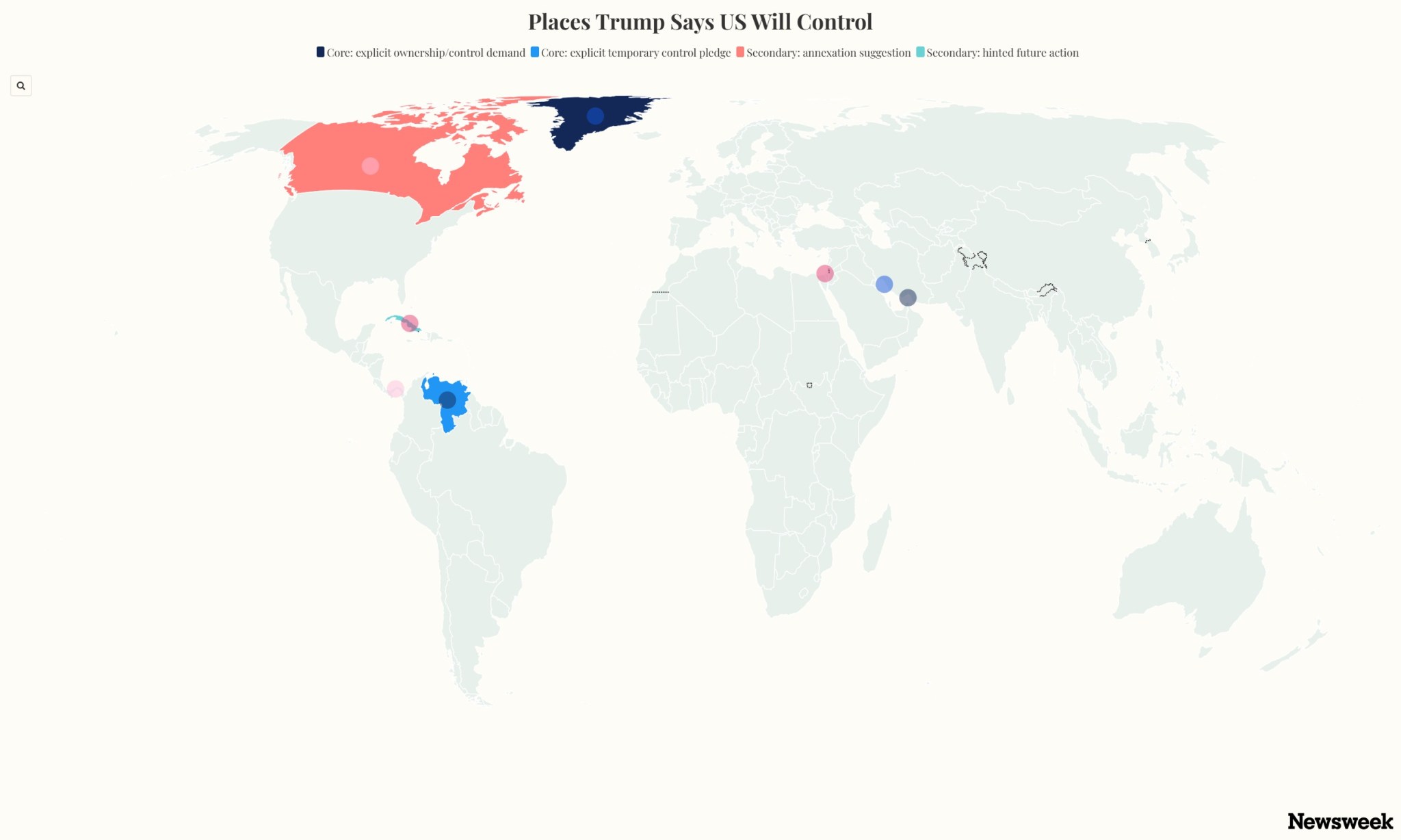 Map tracks Trump's expansionist remarks from Canada to Hormuz