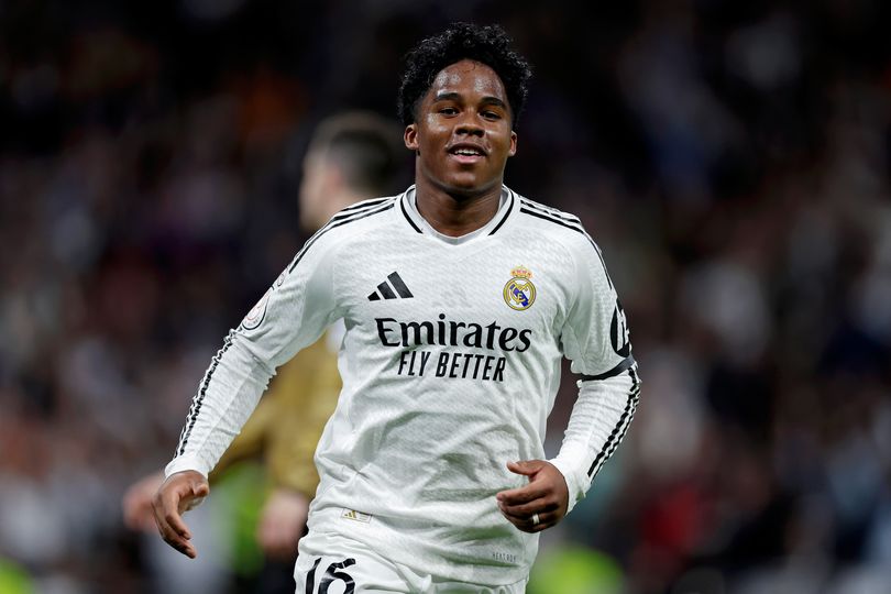 Endrick of Real Madrid celebrates 1-1 during the Spanish Copa del Rey match between Real Madrid v Real Sociedad
