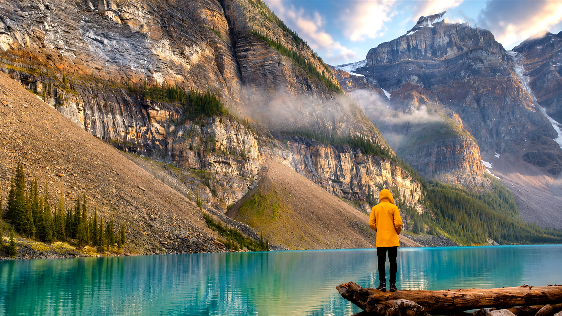 Moraine Lake glowing turquoise beneath the Canadian Rockies