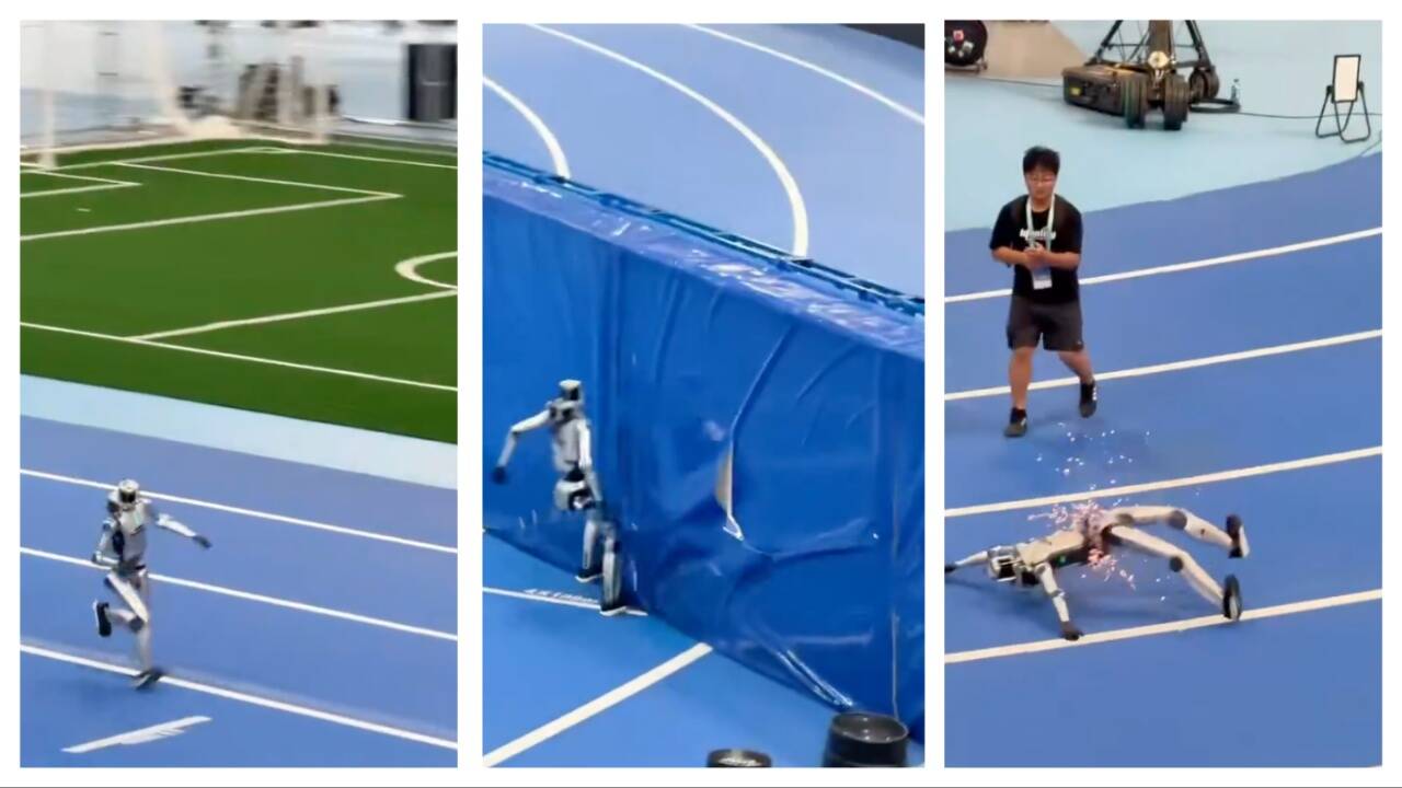 Image for A Chinese robot 'dies' after hitting safety wall during World Humanoid Robot Games running test