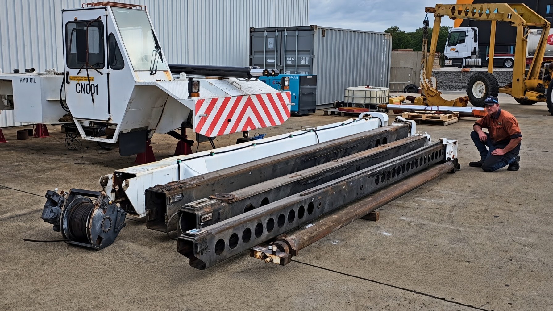 Removing a Franna crane boom
