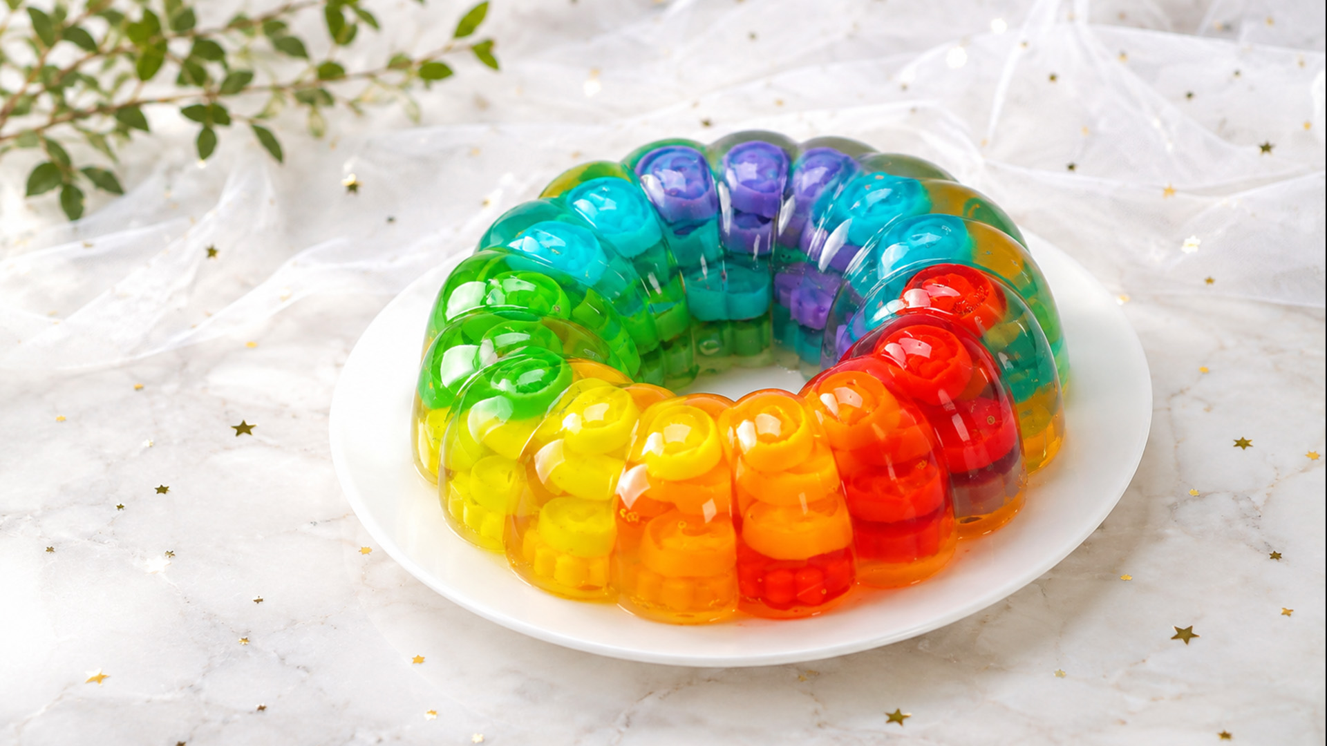 Rainbow blooms set inside a jelly ring