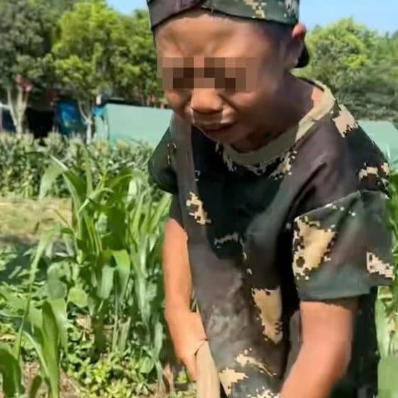 Images from the camps show Chinese children visibly distressed as they carry out farm work