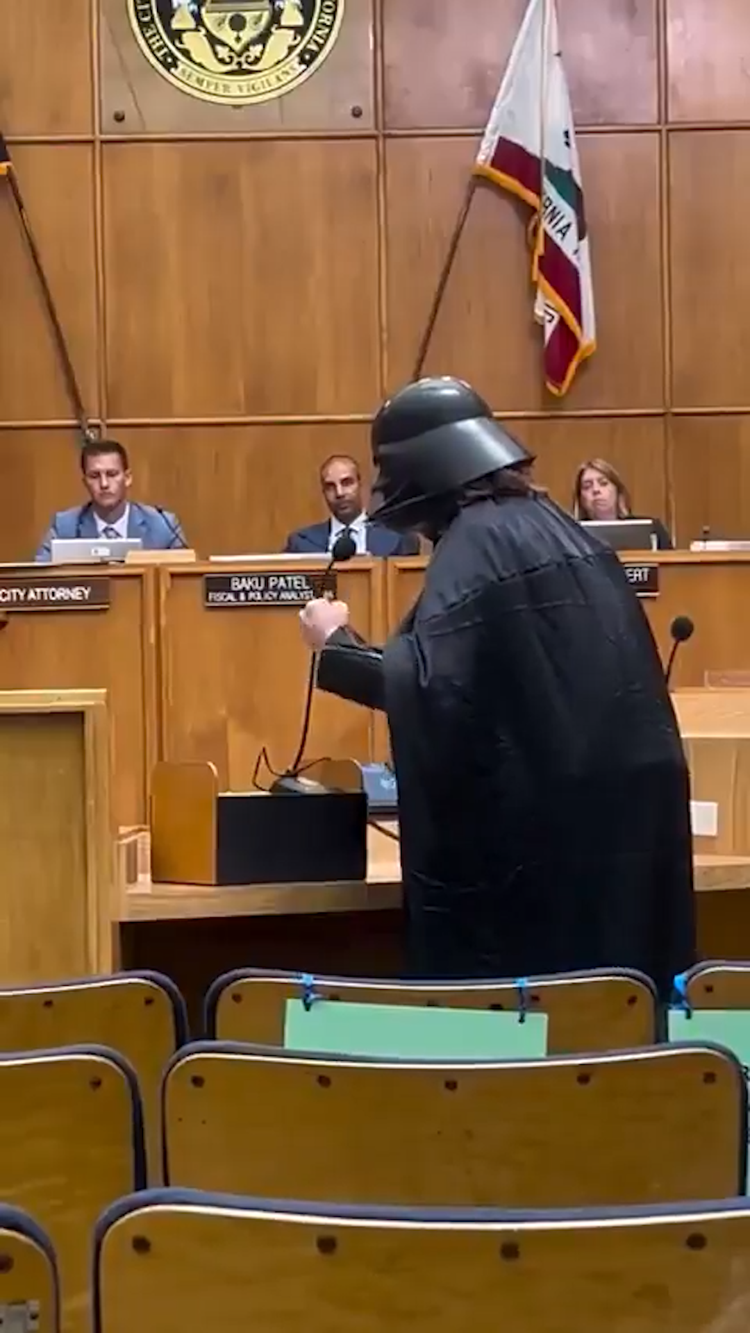 Darth Vadar shows up at town hall meeting over Flock Cameras...