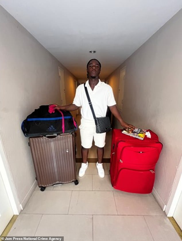 Gideon Olumoyegun with suitcases prior to return flight