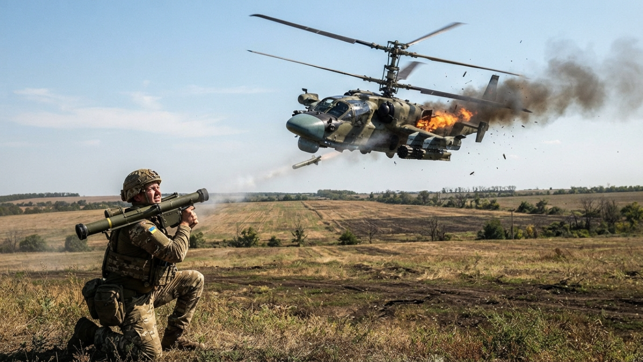 A Russian Ka-52 was flying low over Ukraine. Then a soldier fired an Igla