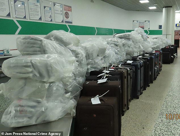 Pictured: all the seized suitcases and extracted cannabis