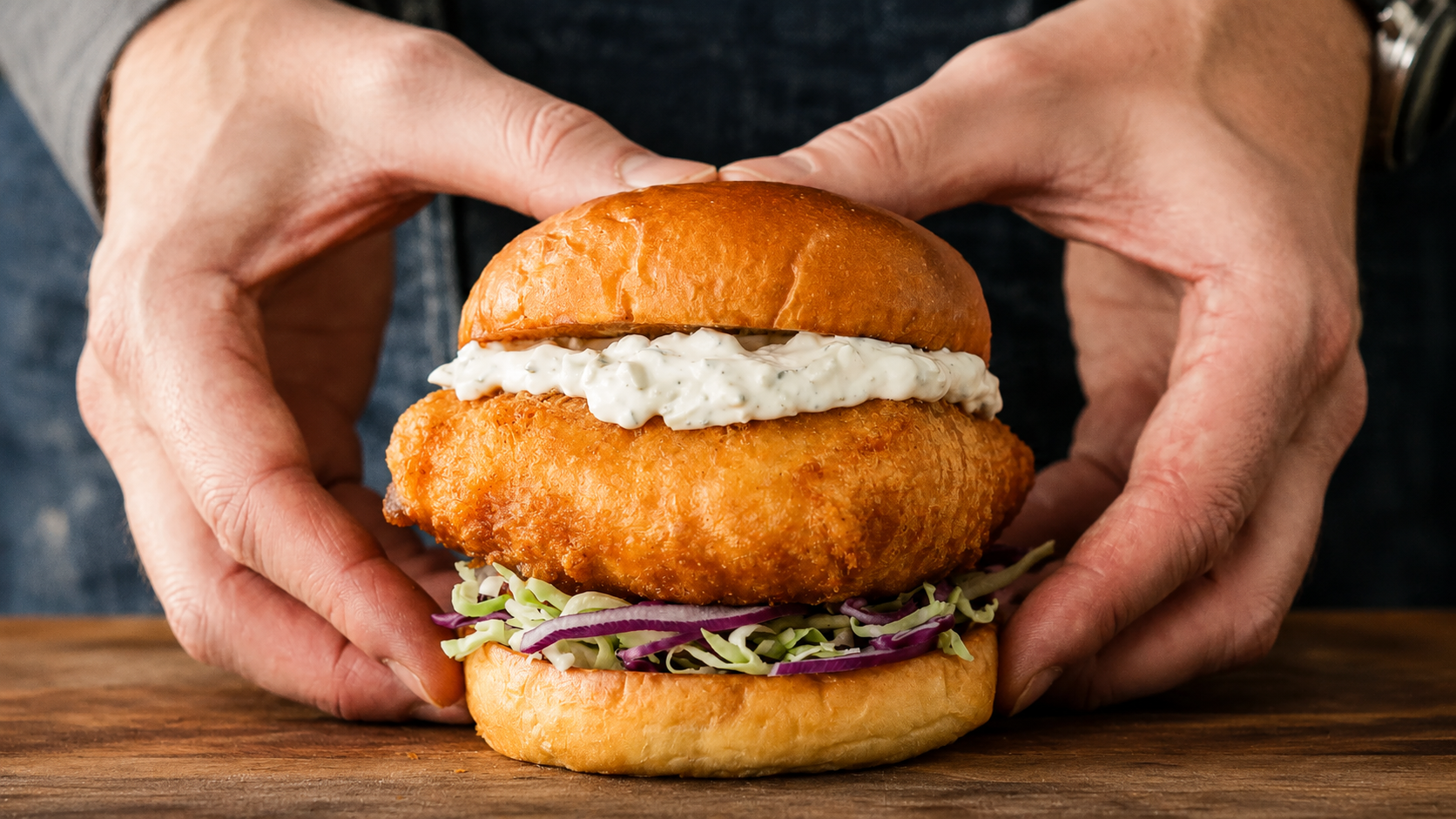 This is the grown-up fish sandwich... fresh cod. Crispy batter ...