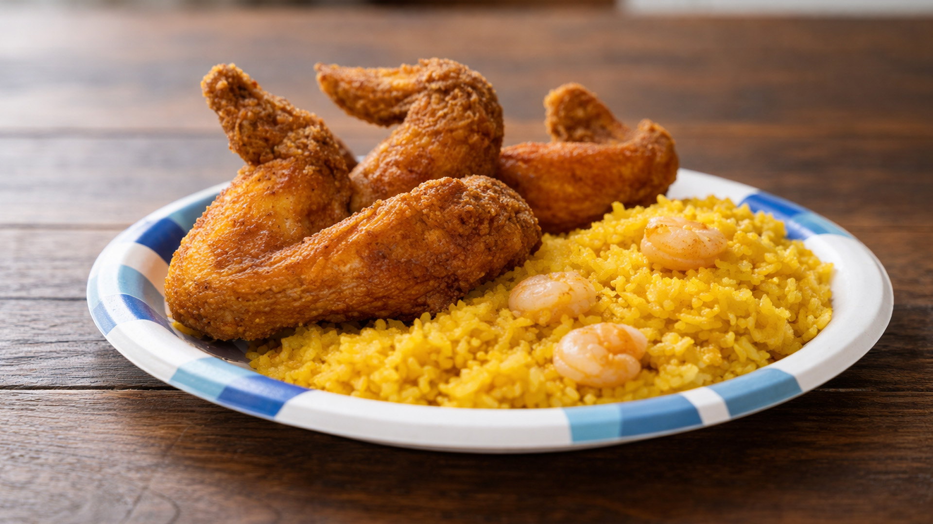 Crispy fried chicken with shrimp rice makes a seriously satisfying meal