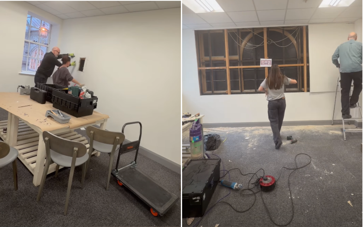 Woman renovating office cuts hole in wall—then sees what someone covered up