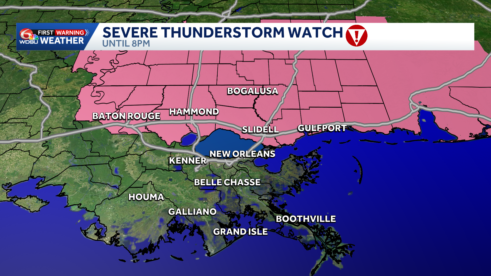 Severe thunderstorm watch now issued for parts of southeast Louisiana and Mississippi