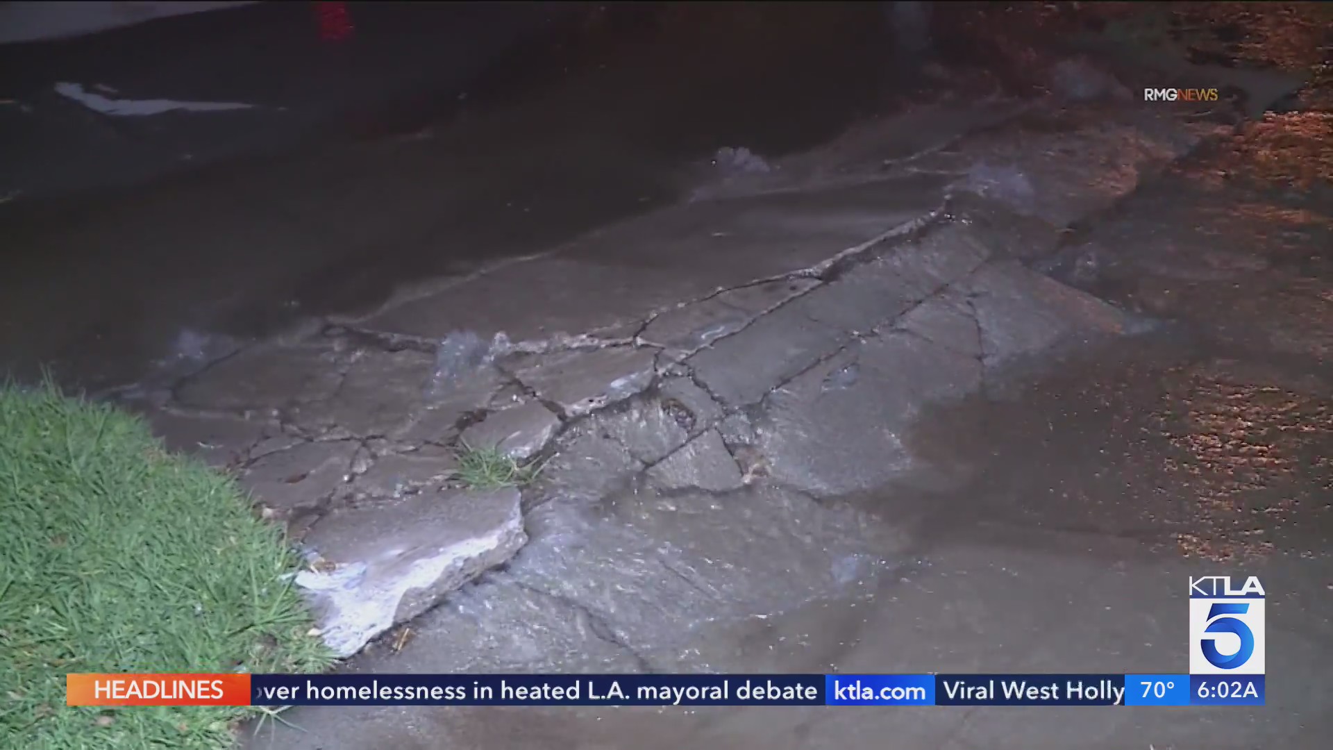 Overnight water main break buckles Los Feliz street