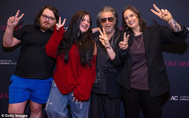 Pacino posed proudly in April with his three adult children children Julie (right), 36, and twins Anton (left) and Olivia (second from left), 25, in Los Angeles