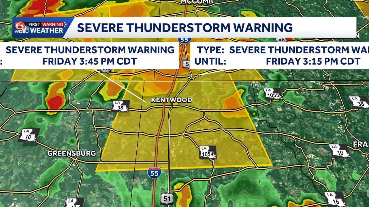 A severe thunderstorm warning for Tangipahoa Parish