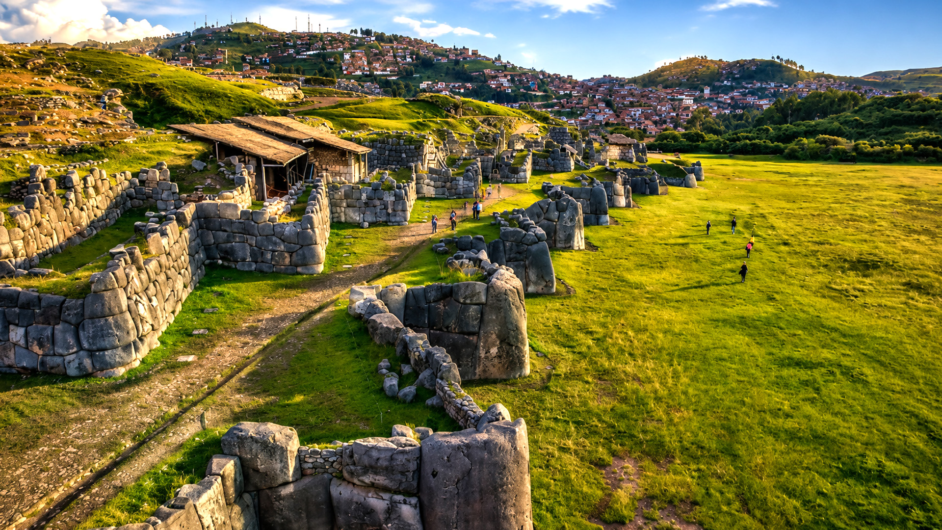 Massive Inca stone walls rising above the city of Cusco